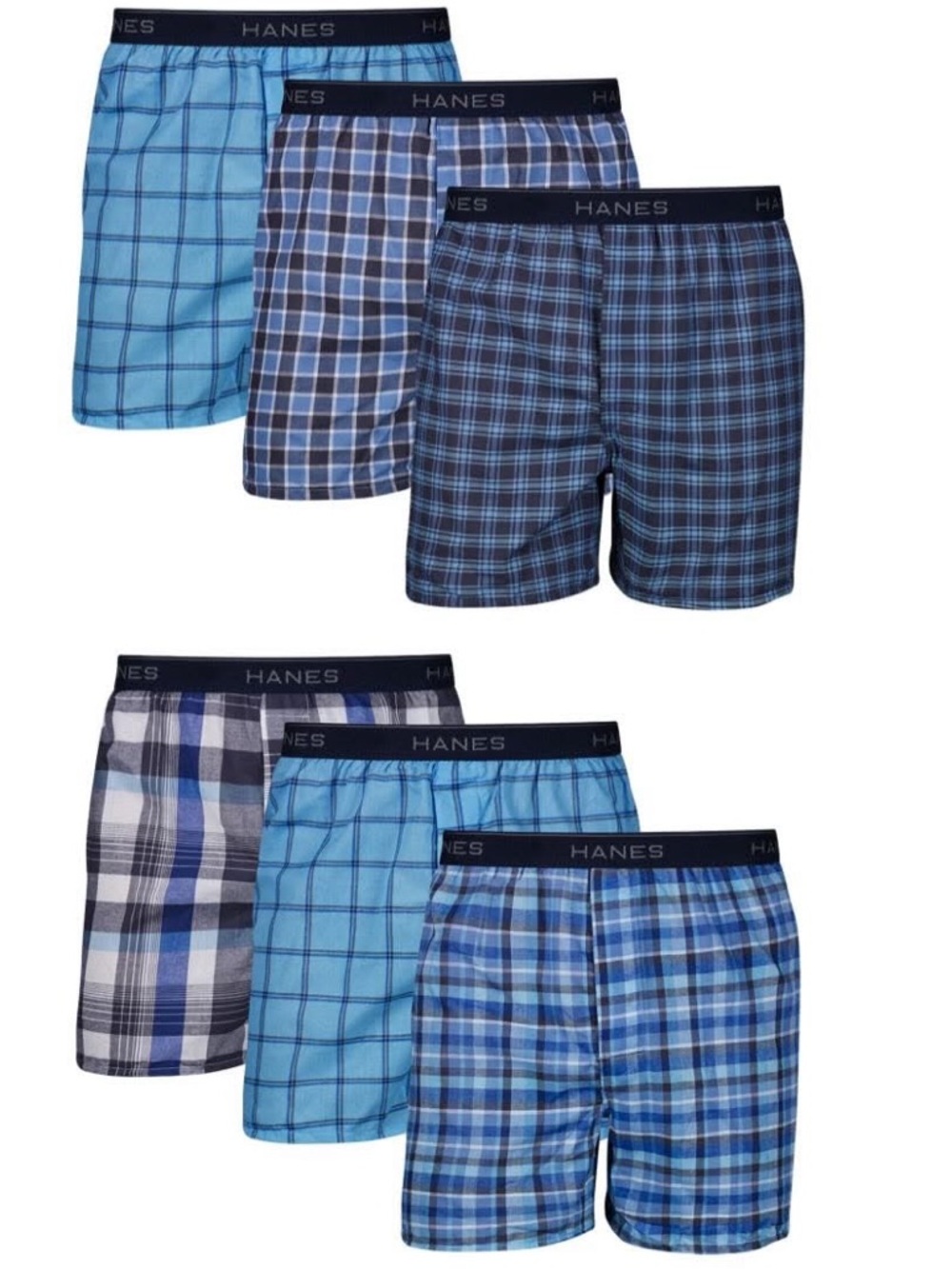 Hanes Men's Boxer Underwear, Moisture-Wicking, Plaids, 6-Pack XL 40”-42” New